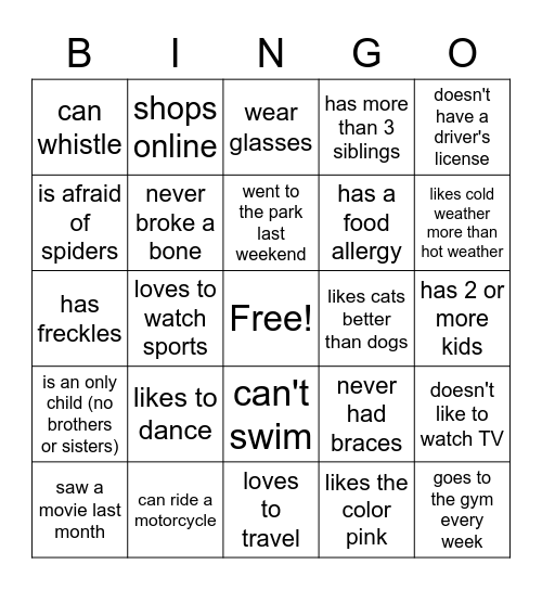 Find someone who Bingo Card