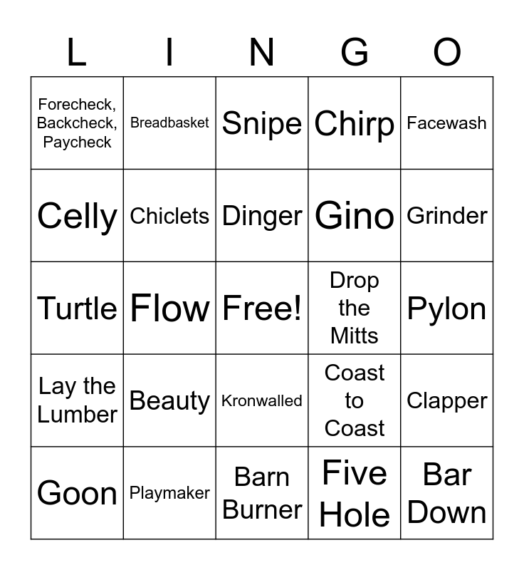 Hockey Lingo Bingo Card