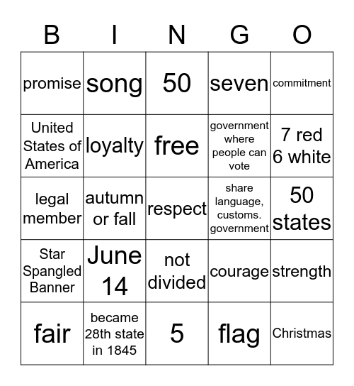 VOCABULARY WORDS Bingo Card