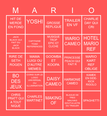 SUPER MARIO BINGO MOVIE Bingo Card