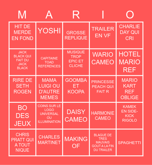 SUPER MARIO BINGO MOVIE Bingo Card