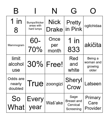 Pink Bingo Card