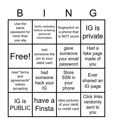 Privacy Please Bingo Card