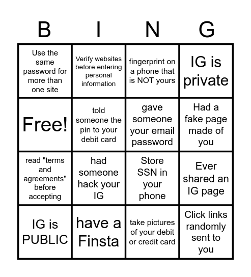 Privacy Please Bingo Card