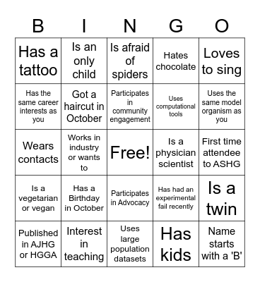 Trainee Social Reception Bingo Card