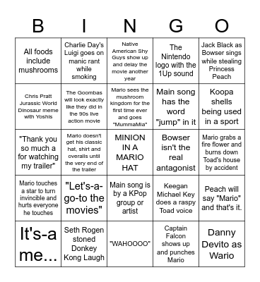 Mario Movie Trailer Bingo Card