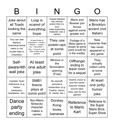 Mario Movie (2023) Bingo Card