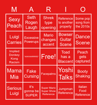 Mario Movie Bingo Card