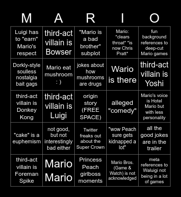hbm's Super Mario Movie predictions Bingo Card