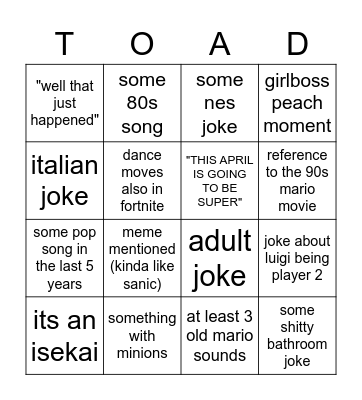 MARIO MOVIE BINGO Card