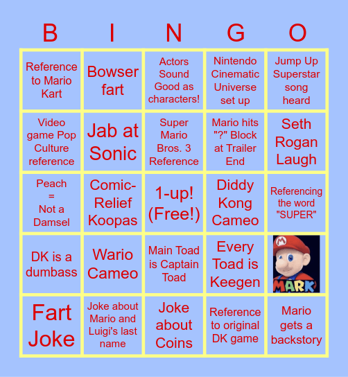 Mario Movie Mania Bingo Card