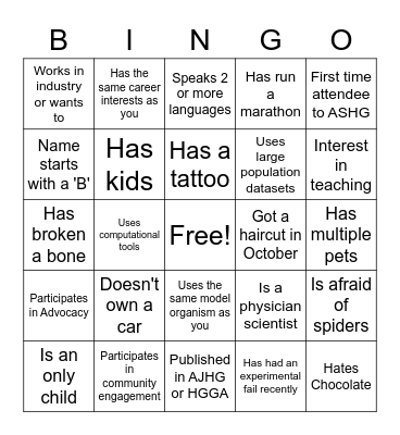 Trainee Social Reception Bingo Card