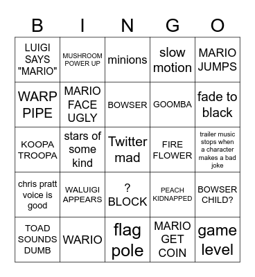 MARIO TRAILER BINGO Card