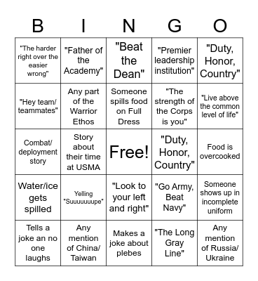 Thayer Night Bingo Card