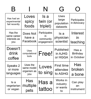 Trainee Social Reception Bingo Card