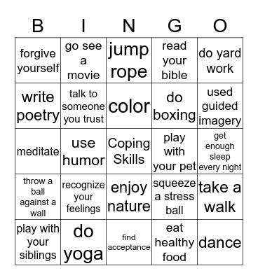 COPING SKILLS BINGO Card