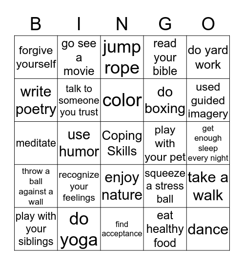 COPING SKILLS BINGO Card