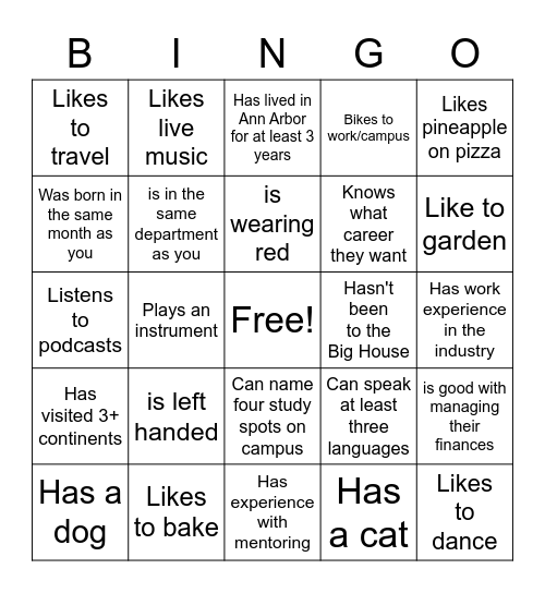 Icebreaker Bingo: Find someone who Bingo Card