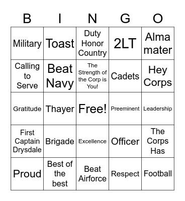 Thayer Awards Bingo Card