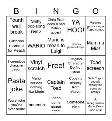 Mario Trailer Bingo Card