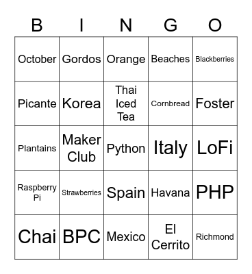 Levi Bingo Card