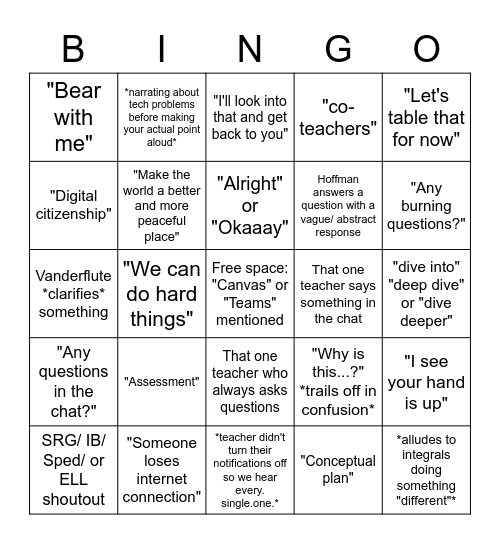 Professional Development BINGO Card