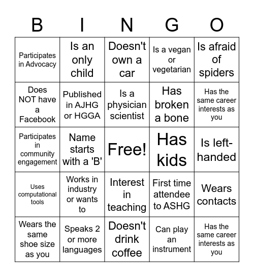 Trainee Social Reception Bingo Card