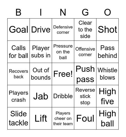 Field Hocky Bingo Card