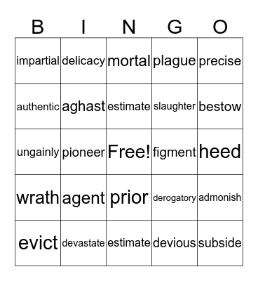 Vocabulary Bingo Card