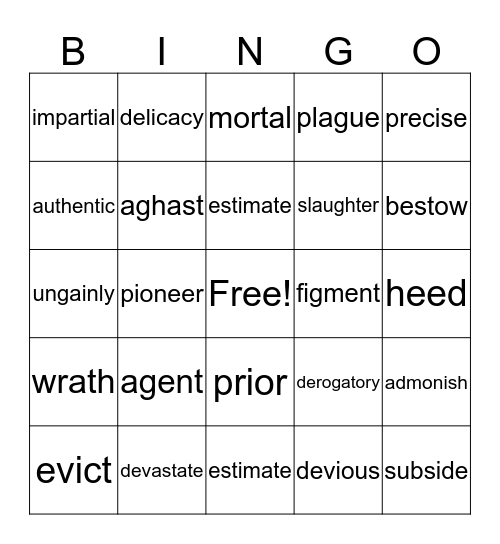 Vocabulary Bingo Card