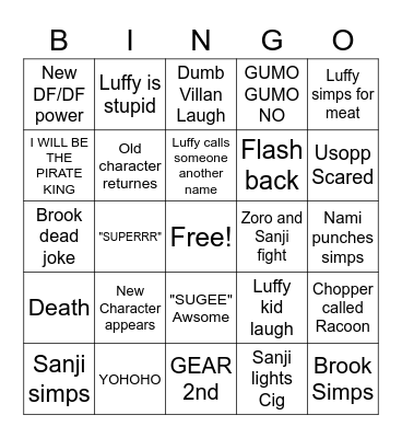 One Piece time Bingo Card