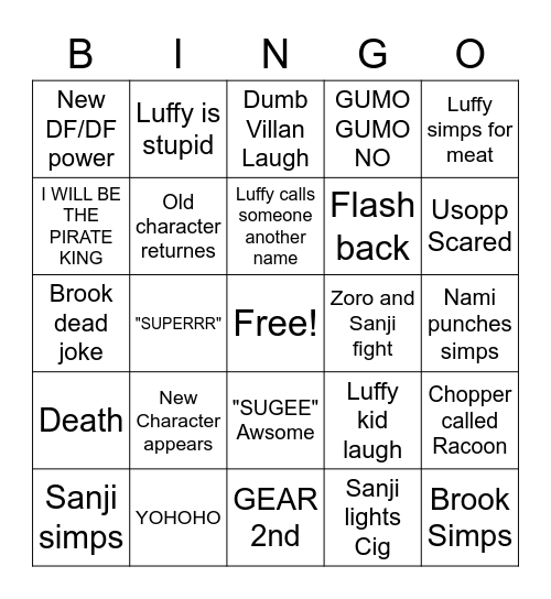 One Piece time Bingo Card