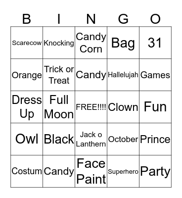 Hallelujah Night Bingo Card