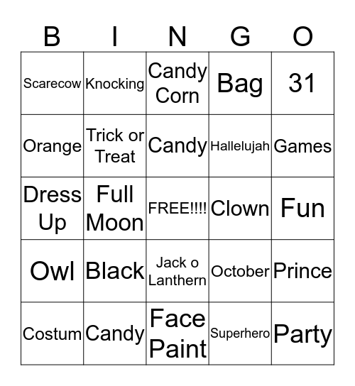 Hallelujah Night Bingo Card