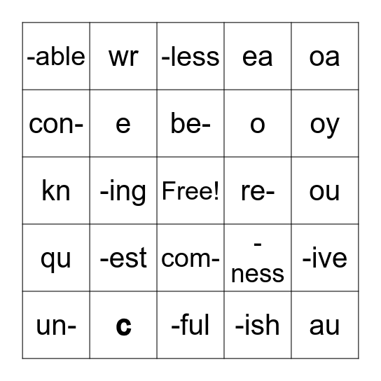 Phonics For Reading Level 3 Bingo Card