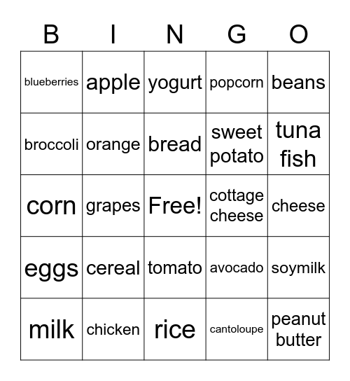 Healthy Bingo Card