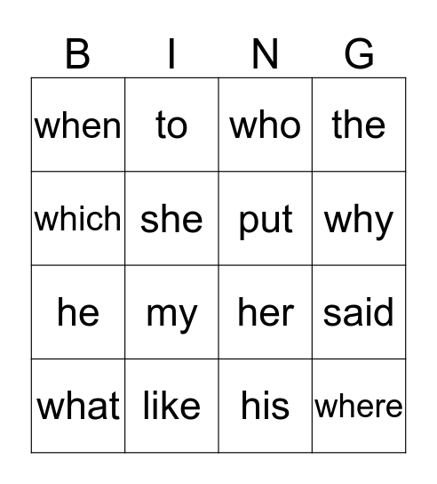 Grade 1, Unit 1, 1-2 Bingo Card