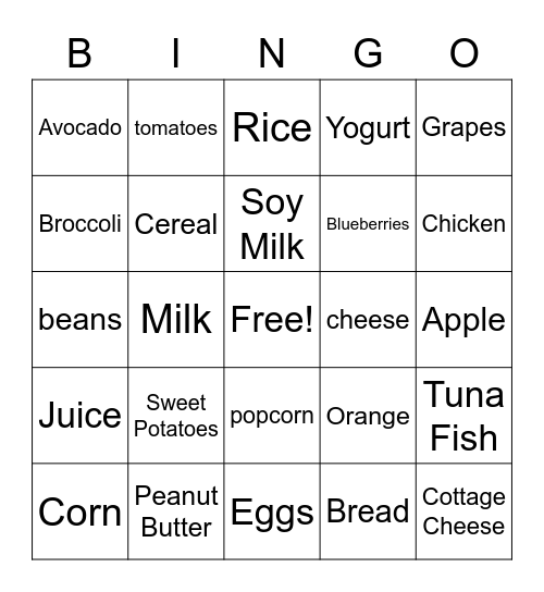 Healthy Bingo Card