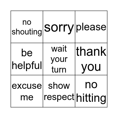 MANNERS BINGO Card