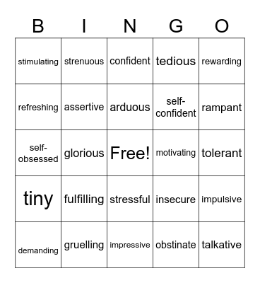 ADVANCED VOCABULARY Bingo Card