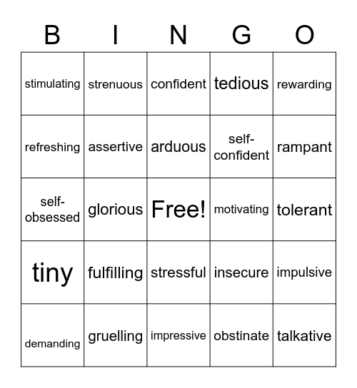 ADVANCED VOCABULARY Bingo Card