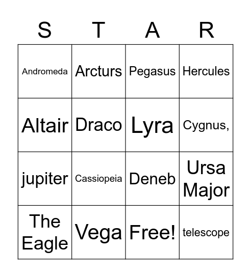 Star Party Bingo Card