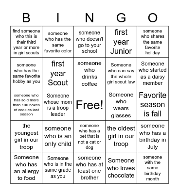 Girl Scout Bingo Card