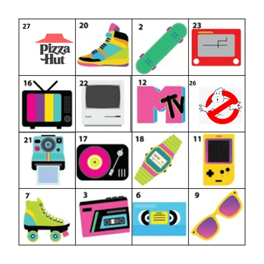 80s Bingo Card