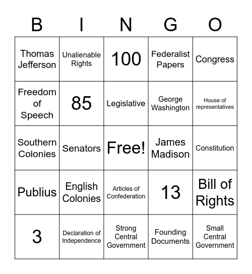 Social Studies Bingo Card