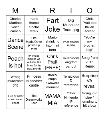 Mario Movie Trailer BINGO Card