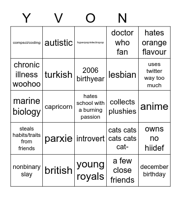 yvon's bingo Card