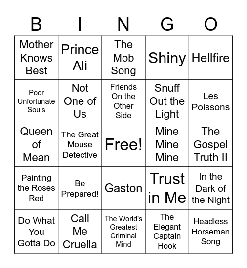 Disney Villain Bingo Card