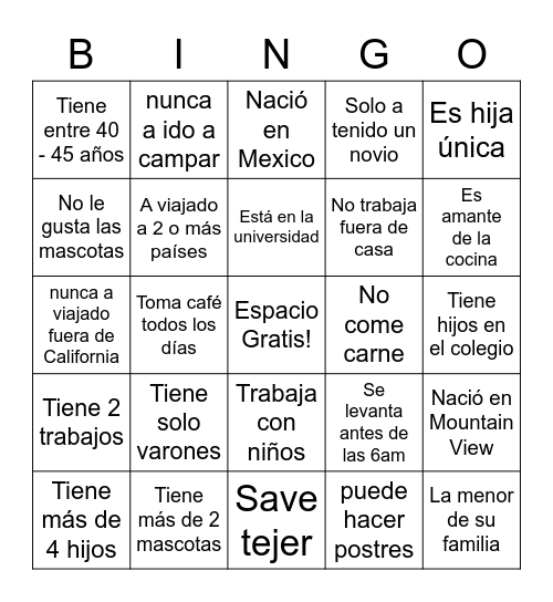 Bingo Rompehielo Bingo Card