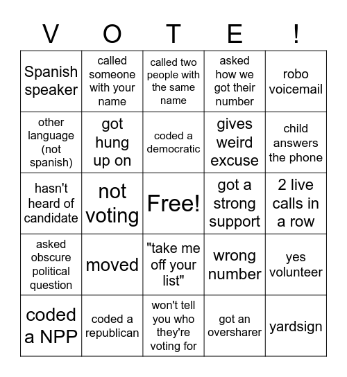 voter bingo Card